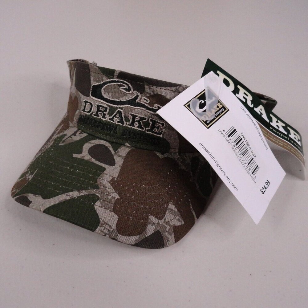 Drake Waterfowl Systems Logo Visor Old School Green Camo Outdoor Hunting NWT New